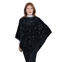 " PASSAGE Poncho with flower pattern. Material: 100% polyester. Size: 31.5X38.5 inch Weight:185g . Color: Black "