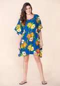 TAMSY Blue Floral Print Staple Kaftan - One Size Fits Most - Sticky add to cart bar