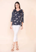 TAMSY Black 100% American Crepe Cold Shoulder Top - L - Sticky add to cart bar