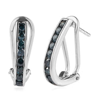 Blue Diamond Omega Clip Earrings in Platinum Over Sterling Silver 1.00 ctw