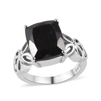 Australian Black Tourmaline Solitaire Ring in Stainless Steel 6.15 ctw