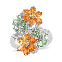 Viceroy Spessartine Garnet and Multi Gemstone Bypass Floral Ring in Platinum Over Sterling Silver 4.90 ctw