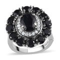Midnight Sapphire and Natural White Zircon Floral Ring in Platinum Over Sterling Silver 7.50 ctw - Sticky add to cart bar