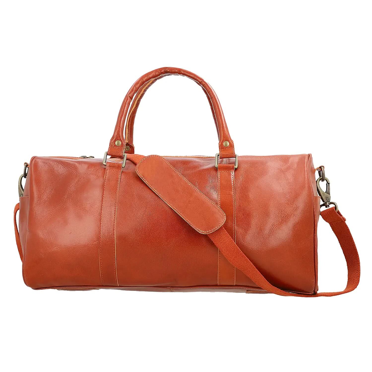 100% Genuine Leather Luggage Duffle Bag SIZE: 17.32(L)x8(W)x9(H)Inches  COLOR: Cognac