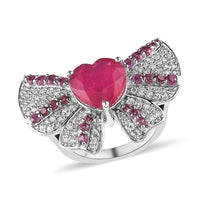 GP AMORE Collection AAA Niassa Ruby (FF) and Multi Gemstone Ring in Platinum Over Sterling Silver 7.25 ctw