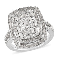 TLV Diamond Cocktail Ring in Platinum Over Sterling Silver (Size 10.0) 1.00 ctw