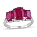 Niassa Ruby (FF) and Diamond 3 Stone Ring in Platinum Over Sterling Silver 6.35 ctw - Sticky add to cart bar