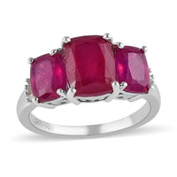 Niassa Ruby (FF) and Diamond 3 Stone Ring in Platinum Over Sterling Silver 6.35 ctw