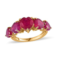 Niassa Ruby (FF) 5 Stone Heart Ring in Vermeil Yellow Gold Over Sterling Silver 8.75 ctw