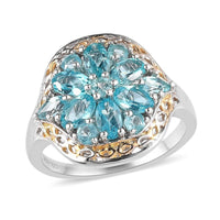Madagascar Paraiba Apatite Floral Ring in Vermeil Yellow Gold and Platinum Over Sterling Silver 2.15 ctw (Delivery in 3-5 Business Days)