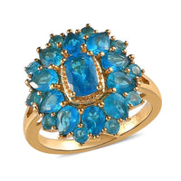 Malgache Neon Apatite Cluster Ring in Vermeil Yellow Gold Over Sterling Silver 2.75 ctw