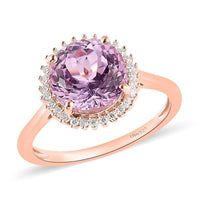 Premium Martha Rocha Kunzite and Moissanite Halo Ring in Vermeil Rose Gold Over Sterling Silver 3.75 ctw