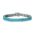 TLV American Natural Sleeping Beauty Turquoise Double Row Bracelet in Platinum Over Sterling Silver (8.00 In) (14.30 g) 16.50 ctw - Sticky add to cart bar