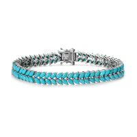 TLV American Natural Sleeping Beauty Turquoise Double Row Bracelet in Platinum Over Sterling Silver (8.00 In) (14.30 g) 16.50 ctw