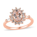 Marropino Morganite and Natural White Zircon Sunburst Ring in Vermeil Rose Gold Over Sterling Silver 1.35 ctw - Sticky add to cart bar