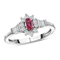 Premium Ouro Fino Rubellite and Natural White Zircon Sunburst Ring in Platinum Over Sterling Silver 0.75 ctw - Sticky add to cart bar