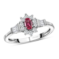 Premium Ouro Fino Rubellite and Natural White Zircon Sunburst Ring in Platinum Over Sterling Silver 0.75 ctw