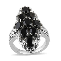 Natural Thai Black Spinel Elongated Ring in Stainless Steel 5.50 ctw