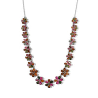 TLV Multi-Tourmaline Floral Necklace (18 Inches) in Platinum Over Sterling Silver (19.20 g) 26.15 ctw