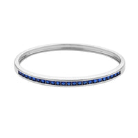 Simulated Blue Sapphire Color Diamond Bangle Bracelet in Silvertone (6.00 in) 2.85 ctw