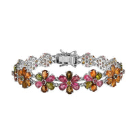 Multi-Tourmaline Floral Bracelet in Platinum Over Sterling Silver (7.25 In) 16 Grams 19.35 ctw