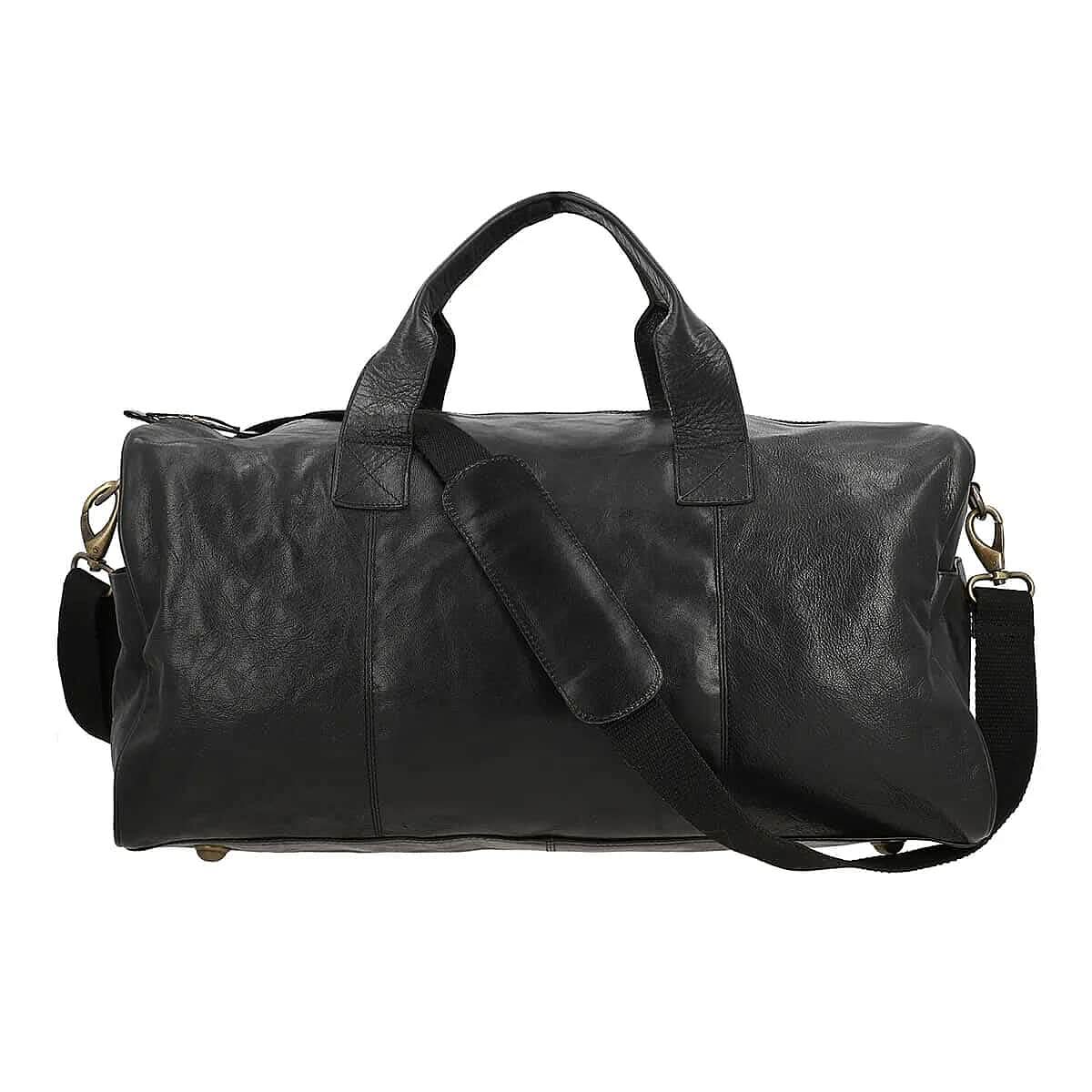 100% Genuine Leather Luggage Duffle Bag  SIZE: 20(L)x10(W)x10(H)Inches  COLOR: Black