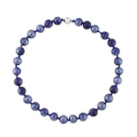 Purple Color Murano Style Beaded Knotted Necklace 20 Inches in Silvertone
