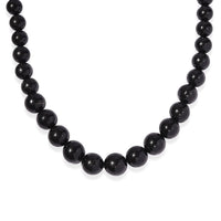 Black Shungite Beaded Necklace 20 Inches in Sterling Silver 363.00 ctw