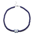Lapis Lazuli Beaded Butterfly Necklace 18-20 Inches in Silvertone 258.00 ctw - Sticky add to cart bar