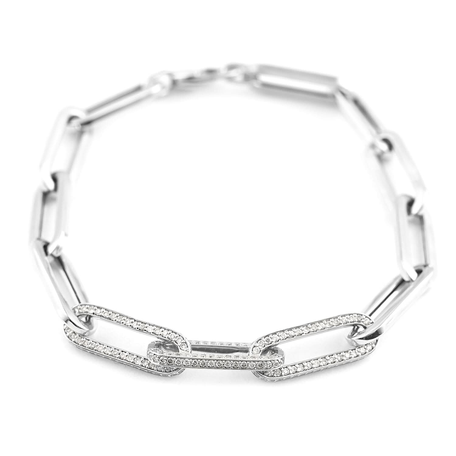 14K White Gold Diamond Paperclip Bracelet (7.50 In) 7.60 Grams 1.40 ctw
