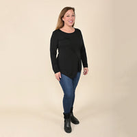 TAMSY Black Long Sleeve Asymmetrical Blouse - L