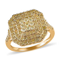 Natural Yellow Diamond I3 Signature Cluster Ring in Vermeil Yellow Gold Over Sterling Silver