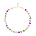 Multi Color Glass Tennis Necklace 20-22 Inches in Goldtone - Sticky add to cart bar