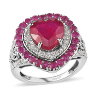 TLV Niassa Ruby, Natural White Zircon Ring in Platinum Over Sterling Silver (Size 7.0) 7.20 ctw