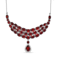 Mozambique Garnet and White Zircon Necklace 18-20 Inches in Platinum Over Sterling Silver 26.35 ctw