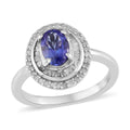 AAA Tanzanite and Diamond Double Halo Ring in Platinum Over Sterling Silver (Size 9.0) 1.25 ctw - Sticky add to cart bar