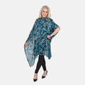 Tamsy Black and Teal Leopard Print Poly Chiffon Kaftan with Scarf and 2pcs Matching Glass Beaded Stretch Bracelet - Sticky add to cart bar