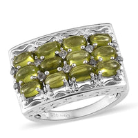 Italian Natural Vesuvianite and Natural White Zircon Ring in Platinum Over Sterling Silver 3.75 ctw