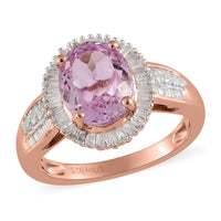 Premium Martha Rocha Kunzite and Diamond Halo Ring in Vermeil Rose Gold Over Sterling Silver 4.00 ctw