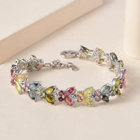 GP Italian Garden Collection Multi-Tourmaline Butterfly Bracelet in Platinum Over Sterling Silver (6.50 In) 9.80 Grams 8.60 ctw