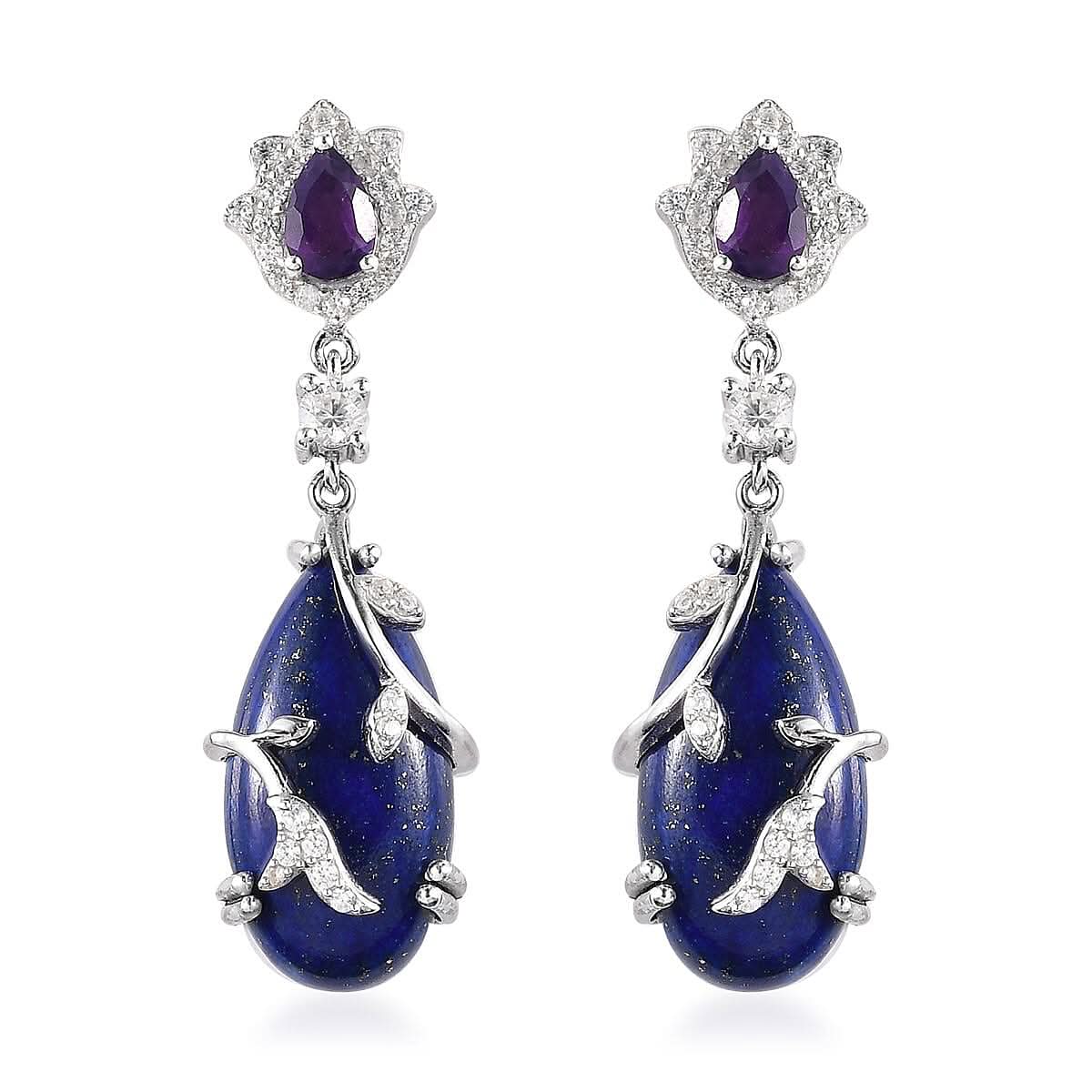 GP Italian Garden Collection Lapis Lazuli and Multi Gemstone Dangling Earrings in Platinum Over Sterling Silver 20.75 ctw