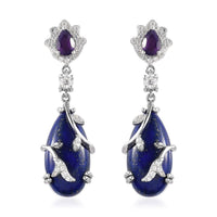 GP Italian Garden Collection Lapis Lazuli and Multi Gemstone Dangling Earrings in Platinum Over Sterling Silver 20.75 ctw