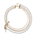 Simulated Black Pearl and Multi Gemstone Multi Row Paper Clip Chain Necklace with Leopard Charm (20-22 Inches) in Goldtone - Sticky add to cart bar