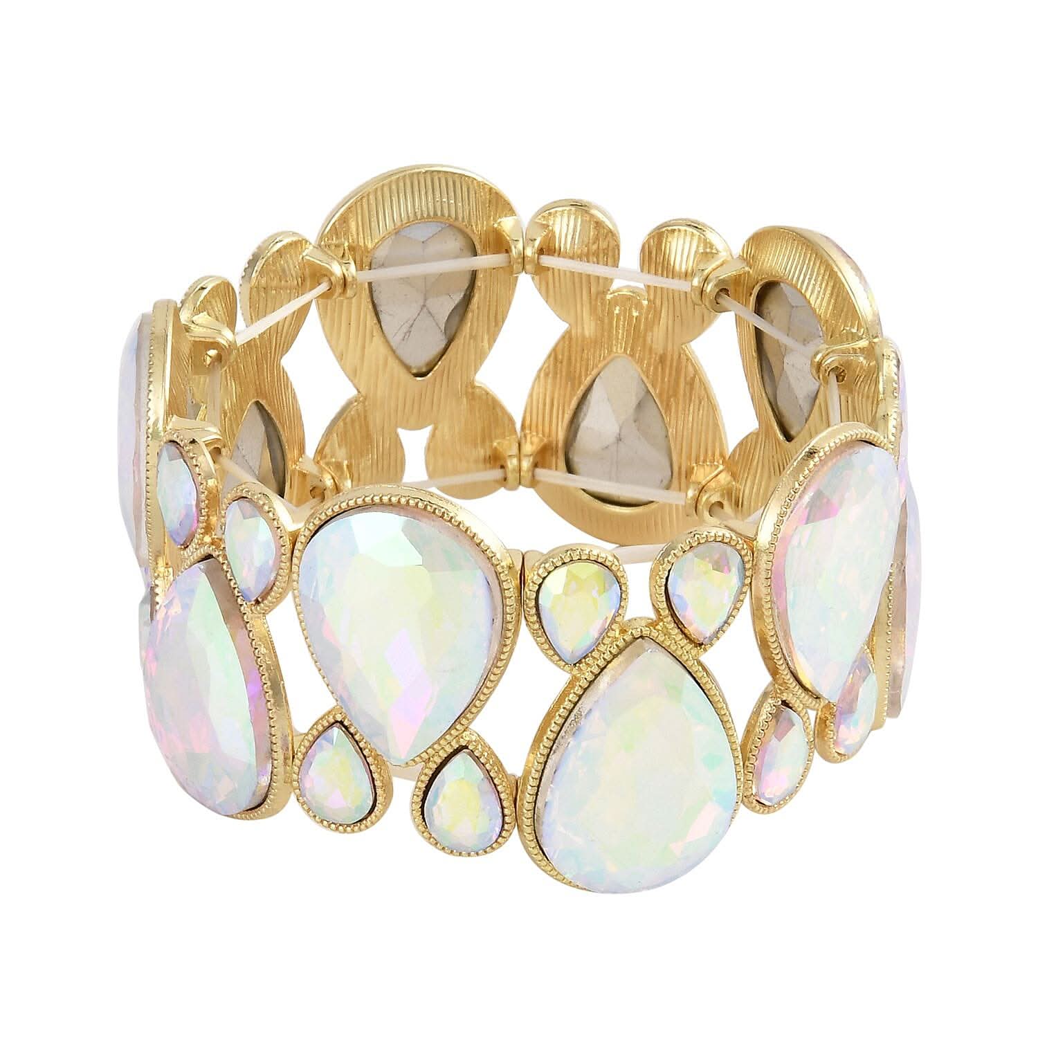 White Mystic Color Glass Bracelet in Goldtone (6.5-7.0In)