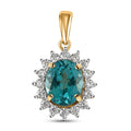Luxoro 10K Yellow Gold Madagascar Paraiba Apatite and Moissanite Sunburst Pendant 3.85 ctw - Sticky add to cart bar