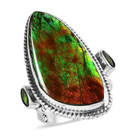 Canadian Ammolite and Natural Chrome Diopside Ring in Sterling Silver 0.50 ctw