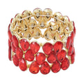Red Glass 3 Row Bracelet in Goldtone (6.50-7.0In) - Sticky add to cart bar