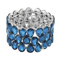 Blue Austrian Crystal and Blue Glass Bracelet in Silvertone (6.50-7.0In)