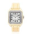 STRADA White Austrian Crystal Japanese Movement Ladies Watch White Square Dial and Chestnut Silicone Strap - Sticky add to cart bar