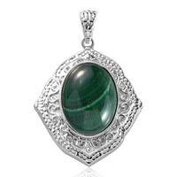 African Malachite Solitaire Pendant in Platinum Over Copper 11.50 ctw